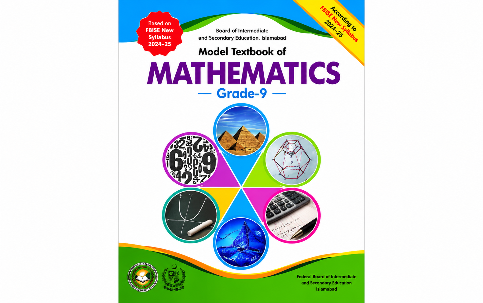 Class 9 Mathematics Model Textbook cover based on FBISE New Syllabus 2024–25
