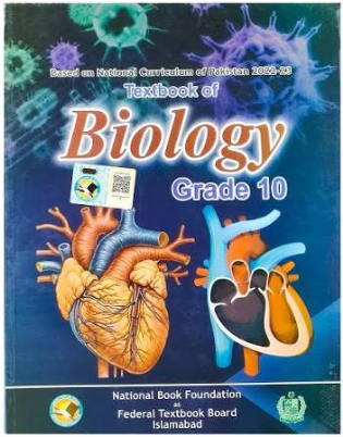 Grade 10 Biology textbook cover featuring a human heart and circulatory system illustrations against a blue background with microscopic cell imagery.