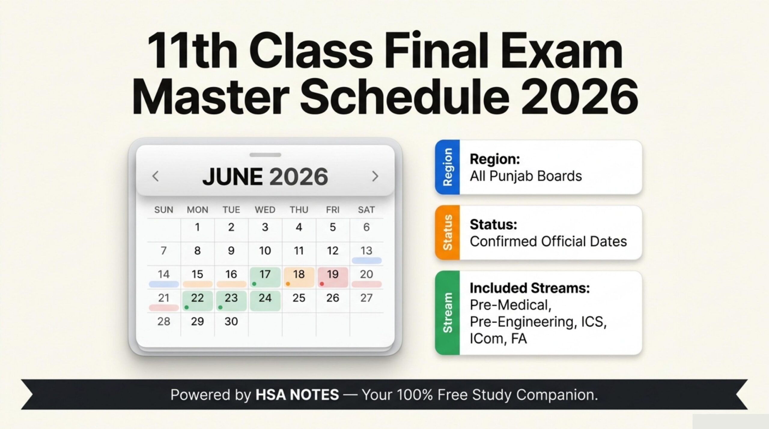 11th Class Final Exam Master Schedule 2026 Punjab Board Date Sheet Calendar