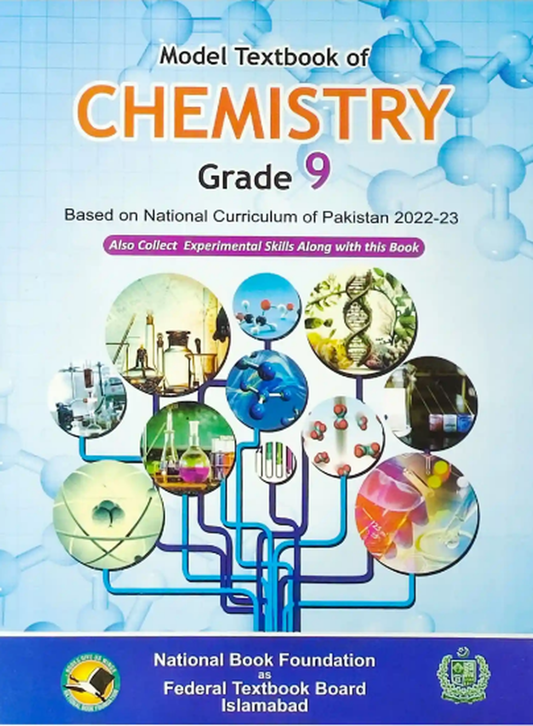 New Chemistry Grade 9 textbook for the 2026–27 book session, featuring chemistry illustrations and the National Book Foundation and Federal Textbook Board logos.