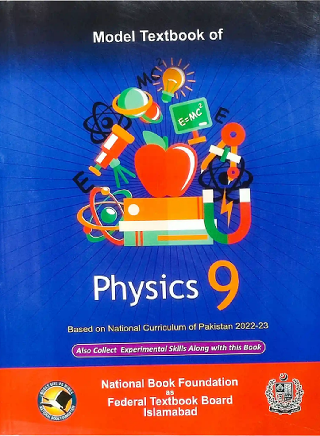 Physics 9 textbook cover for the 2026–27 book session, with colorful science illustrations and the National Book Foundation and Federal Textbook Board logos.